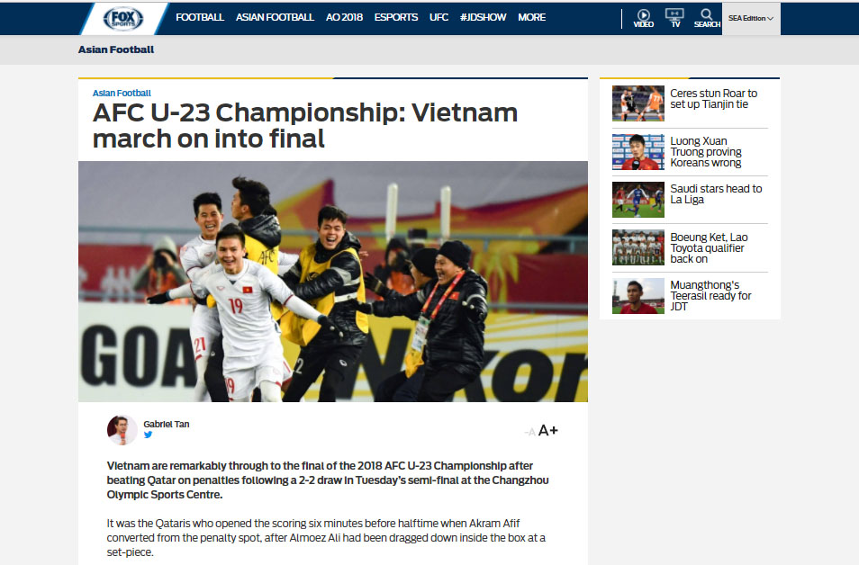 Truyền thông khu vực và thế giới tiếp tục “ngả mũ” trước U23 Việt Nam